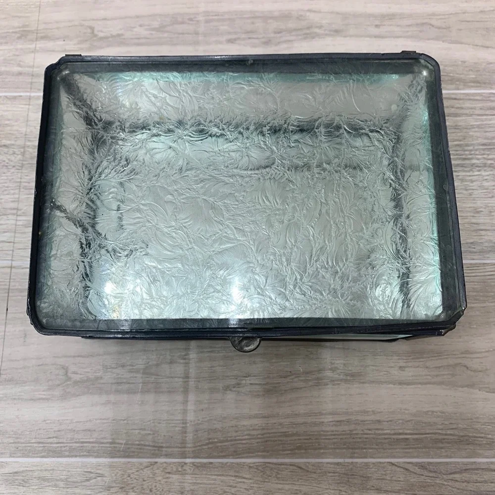 Vintage Frosted Ice Glass Jewelry Box Beveled Sides‎ Mirrored Bottom 6x4x2.5